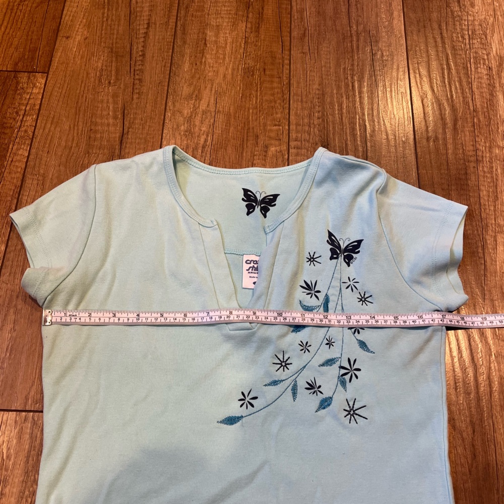 Crazy Shirts Blue Butterfly/Floral Embroidered 100% Combed Cotton Short Sleeve - Picture 4 of 5